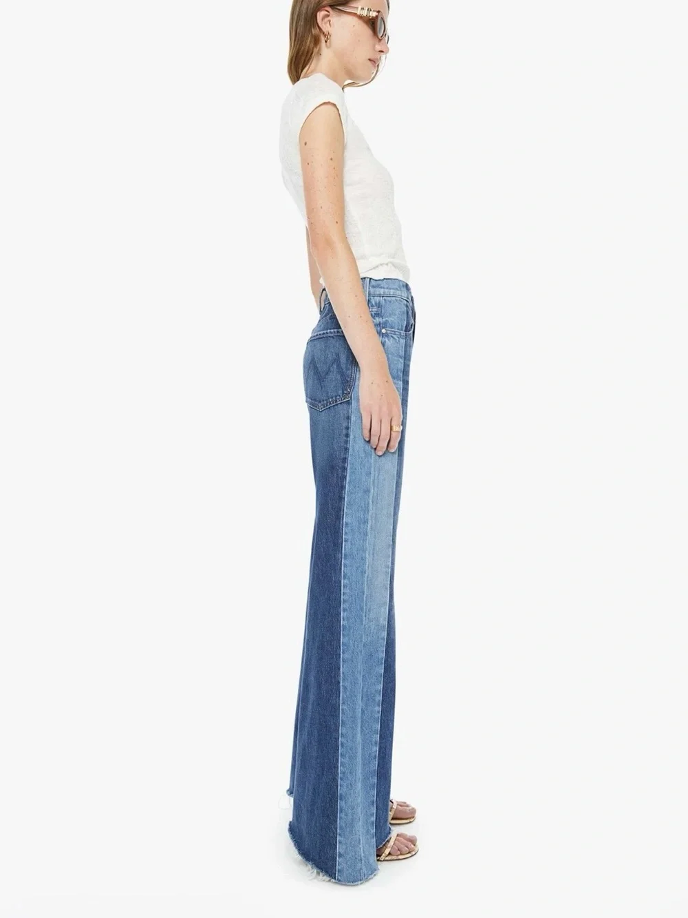 MOTHER Two-Tone Denim Straight Jeans in Dark and Light Blue - Picture 4 of 5